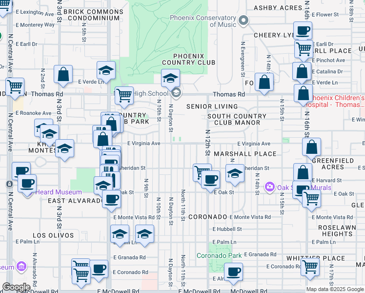 map of restaurants, bars, coffee shops, grocery stores, and more near 2546 N 11th St in Phoenix
