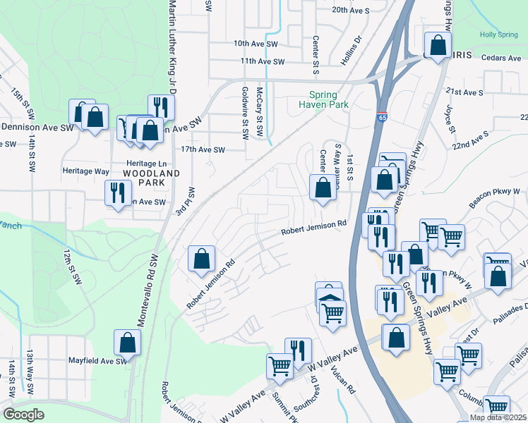 map of restaurants, bars, coffee shops, grocery stores, and more near 700 Aspen Drive in Birmingham