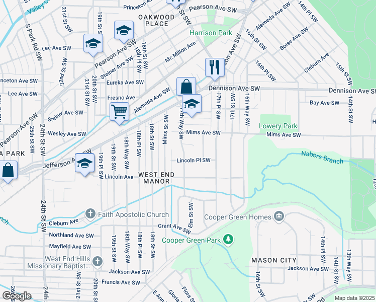 map of restaurants, bars, coffee shops, grocery stores, and more near 1752 Davis Court Southwest in Birmingham