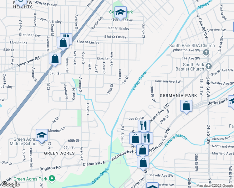 map of restaurants, bars, coffee shops, grocery stores, and more near 5825 Ct Q in Birmingham