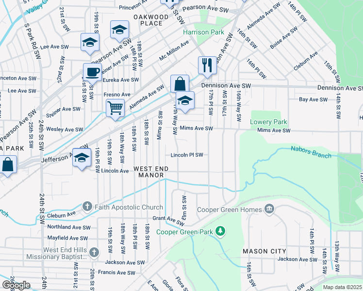 map of restaurants, bars, coffee shops, grocery stores, and more near 1752 Davis Court Southwest in Birmingham
