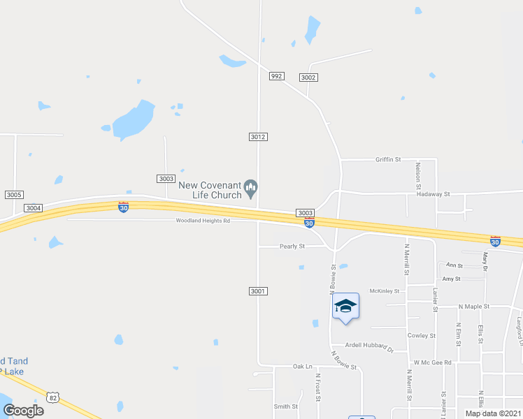 map of restaurants, bars, coffee shops, grocery stores, and more near County Road 3003 in New Boston