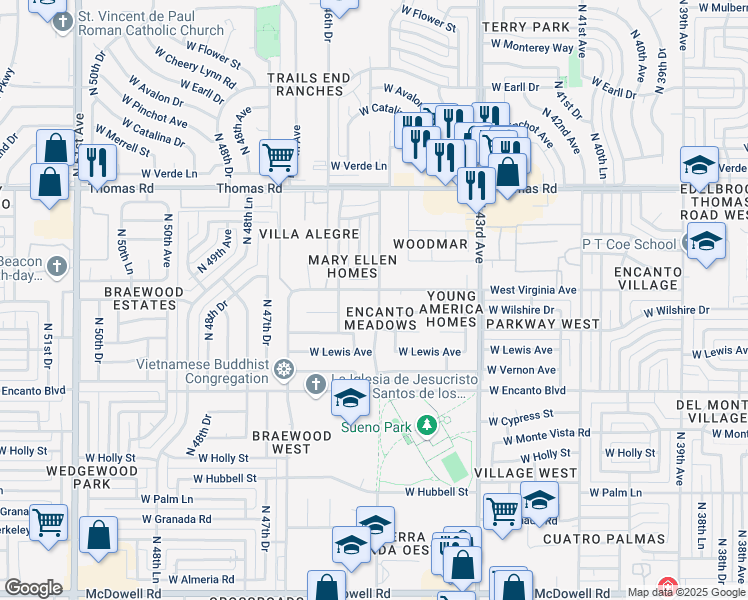 map of restaurants, bars, coffee shops, grocery stores, and more near 4508 Virginia Avenue in Phoenix