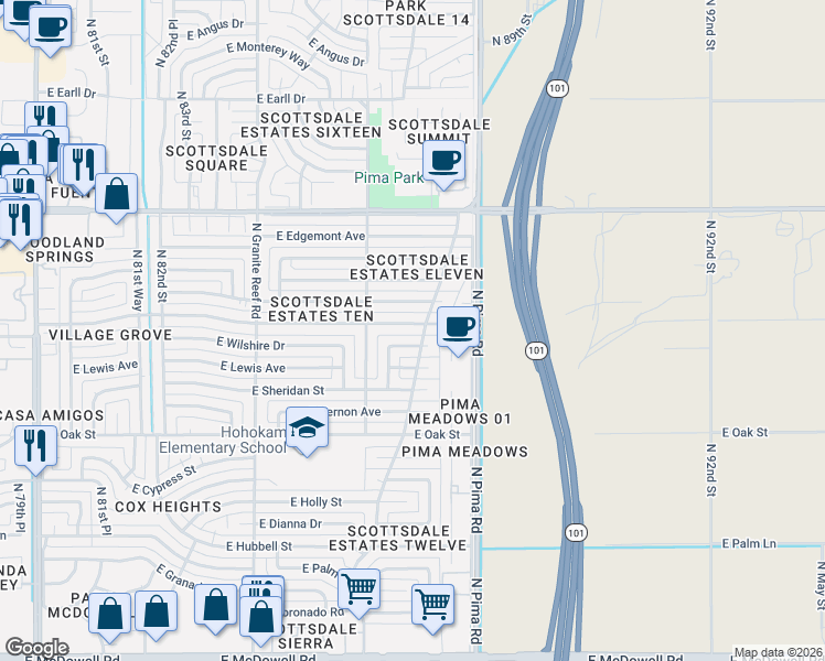 map of restaurants, bars, coffee shops, grocery stores, and more near 8650 East Virginia Avenue in Scottsdale