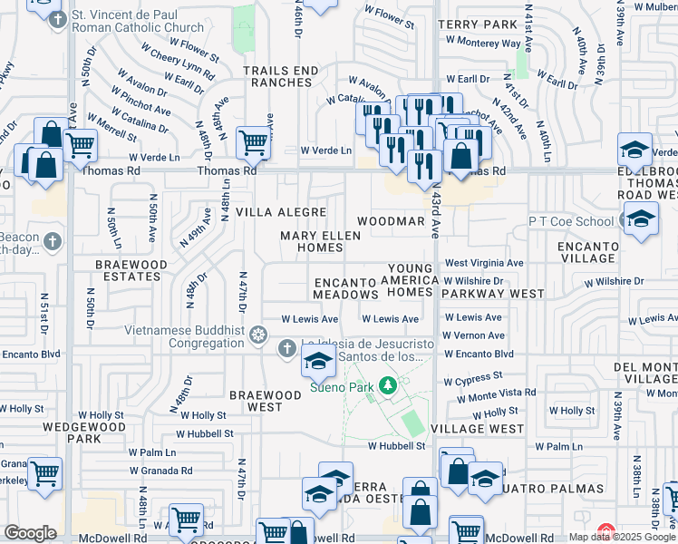 map of restaurants, bars, coffee shops, grocery stores, and more near 4508 Virginia Avenue in Phoenix
