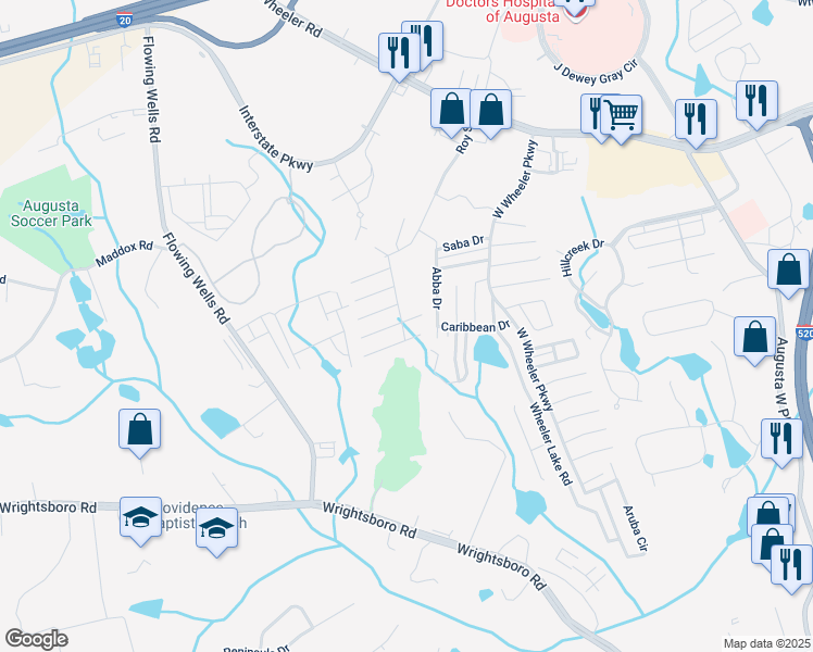 map of restaurants, bars, coffee shops, grocery stores, and more near 1706 Elizabeth Street in Augusta