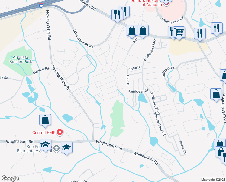 map of restaurants, bars, coffee shops, grocery stores, and more near 1706 Elizabeth Street in Augusta