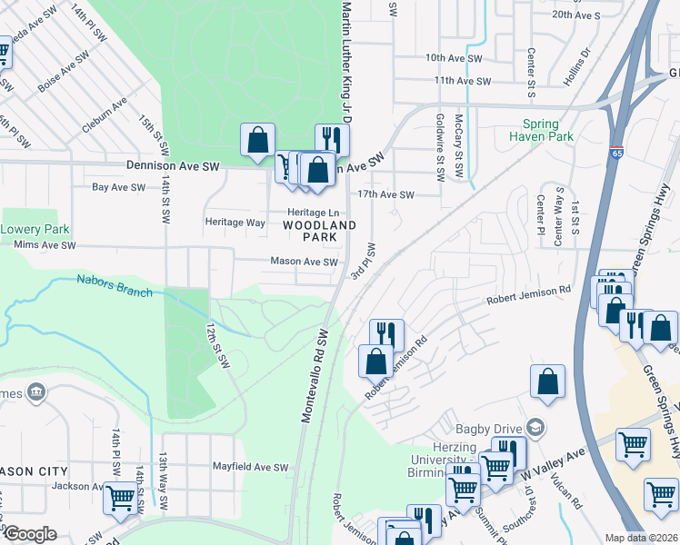 map of restaurants, bars, coffee shops, grocery stores, and more near in Birmingham