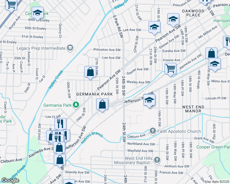 map of restaurants, bars, coffee shops, grocery stores, and more near 916 25th Street Southwest in Birmingham