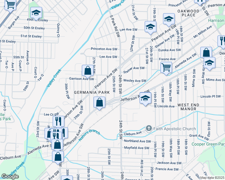 map of restaurants, bars, coffee shops, grocery stores, and more near 916 25th Street Southwest in Birmingham