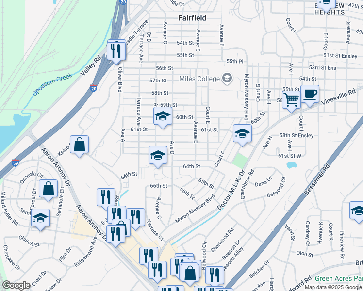 map of restaurants, bars, coffee shops, grocery stores, and more near 412 62nd Street in Fairfield