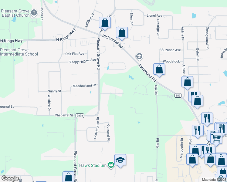 map of restaurants, bars, coffee shops, grocery stores, and more near 5602 West Kyle Street in Texarkana