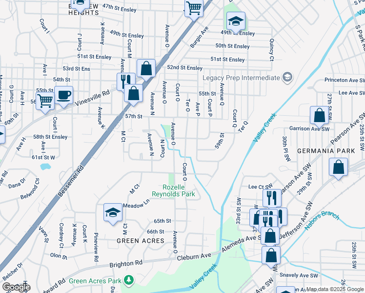 map of restaurants, bars, coffee shops, grocery stores, and more near 5812 Court O in Birmingham
