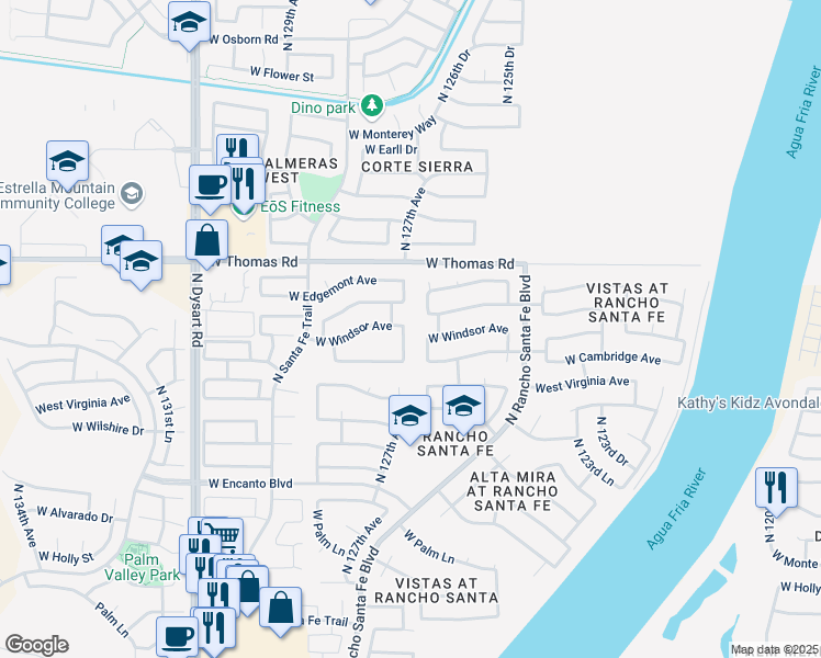 map of restaurants, bars, coffee shops, grocery stores, and more near 2700 North 126th Drive in Avondale