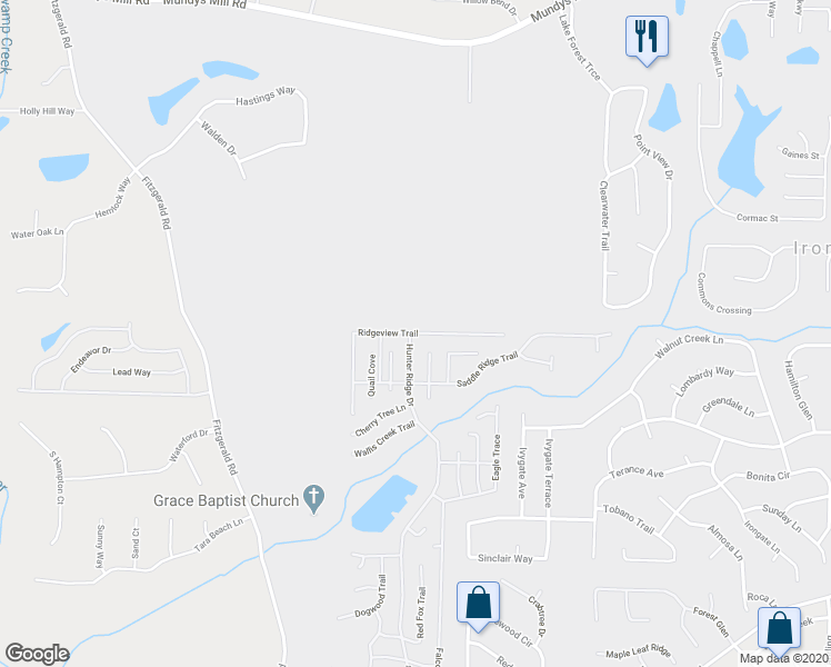 map of restaurants, bars, coffee shops, grocery stores, and more near Ridgeview Trail in Jonesboro
