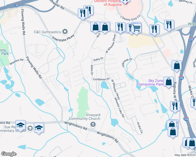 map of restaurants, bars, coffee shops, grocery stores, and more near 2002 Caton Drive in Augusta