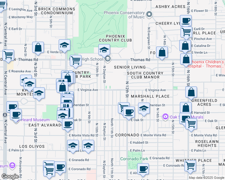 map of restaurants, bars, coffee shops, grocery stores, and more near 2546 North 11th Street in Phoenix