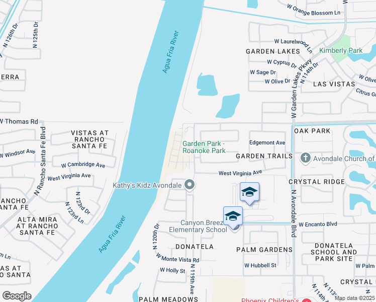 map of restaurants, bars, coffee shops, grocery stores, and more near 2634 North 118th Lane in Avondale