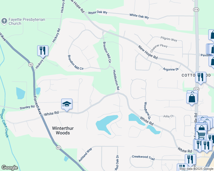 map of restaurants, bars, coffee shops, grocery stores, and more near 230 White Road in Fayetteville