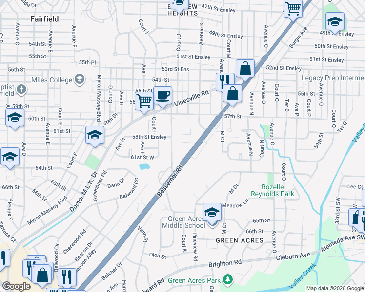 map of restaurants, bars, coffee shops, grocery stores, and more near 1016 59th Street in Birmingham