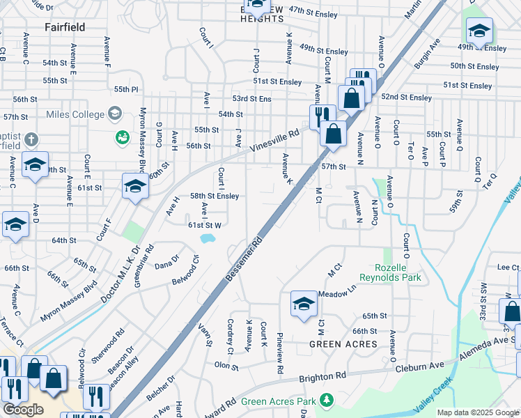 map of restaurants, bars, coffee shops, grocery stores, and more near 1016 59th Street in Birmingham
