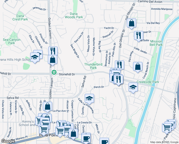 map of restaurants, bars, coffee shops, grocery stores, and more near 33521 Sea Bright Drive in Dana Point