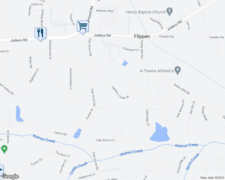 map of restaurants, bars, coffee shops, grocery stores, and more near 754 Dailey's Creek Drive in McDonough