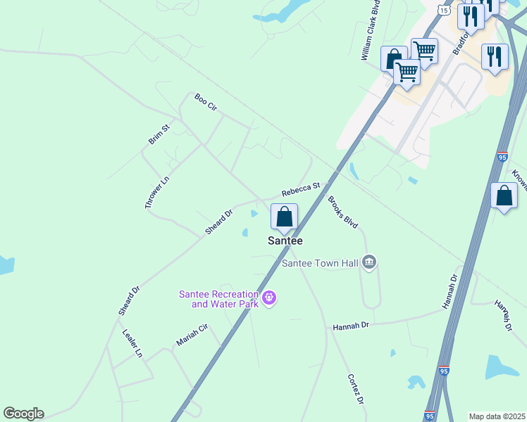 map of restaurants, bars, coffee shops, grocery stores, and more near 107 Sheard Dr in Santee