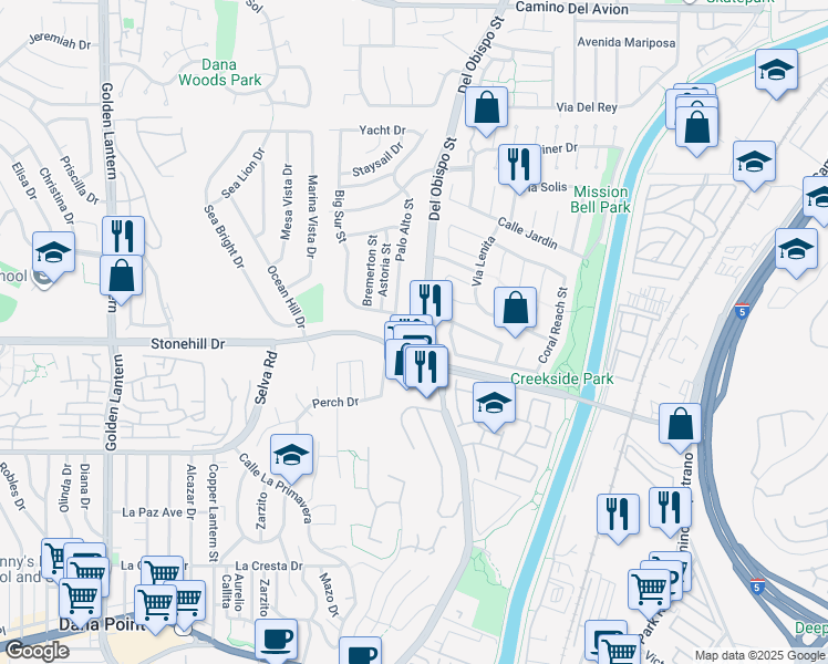 map of restaurants, bars, coffee shops, grocery stores, and more near in Dana Point