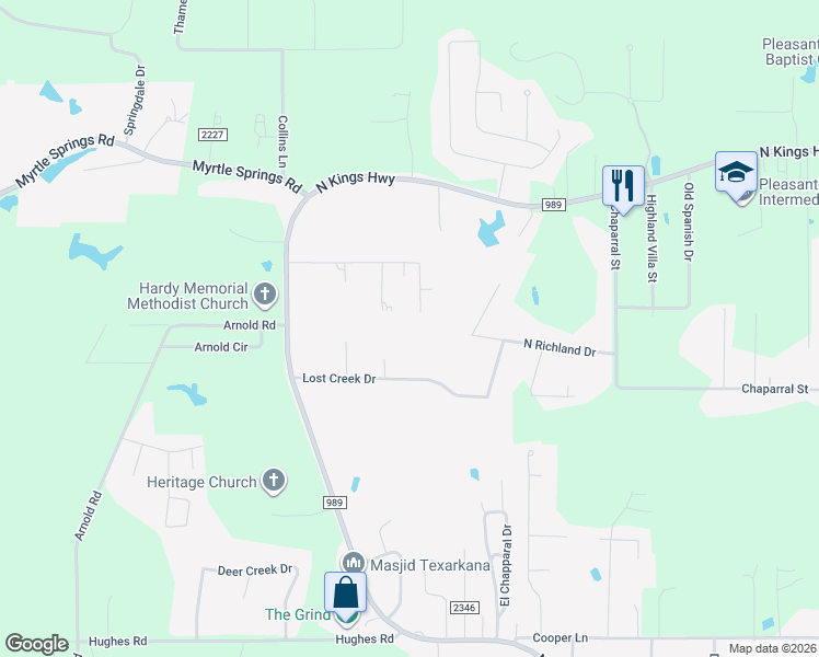 map of restaurants, bars, coffee shops, grocery stores, and more near 7212 Stonewall Drive in Texarkana