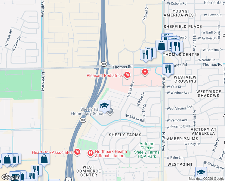 map of restaurants, bars, coffee shops, grocery stores, and more near 9466 Virginia Avenue in Phoenix