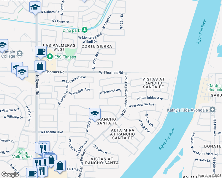 map of restaurants, bars, coffee shops, grocery stores, and more near 12605 West Roanoke Avenue in Avondale