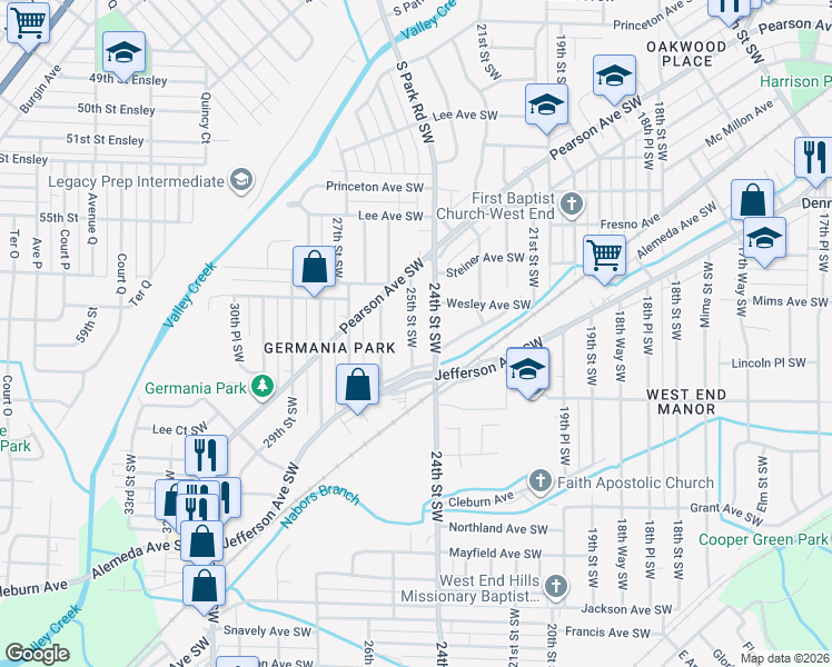 map of restaurants, bars, coffee shops, grocery stores, and more near 916 25th Street Southwest in Birmingham