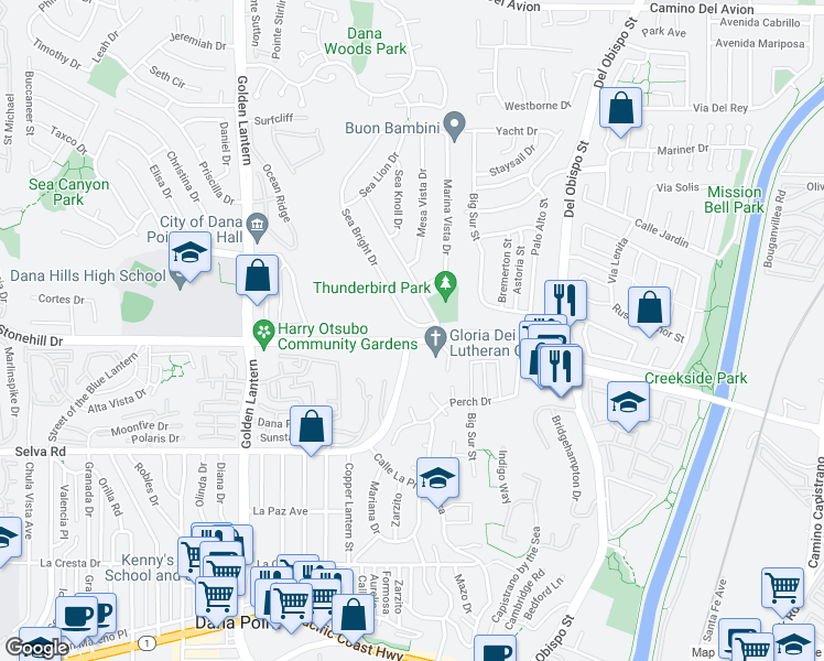 map of restaurants, bars, coffee shops, grocery stores, and more near 33481 Sea Bright Drive in Dana Point