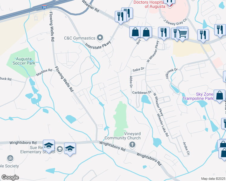 map of restaurants, bars, coffee shops, grocery stores, and more near 1728 Elizabeth Street in Augusta