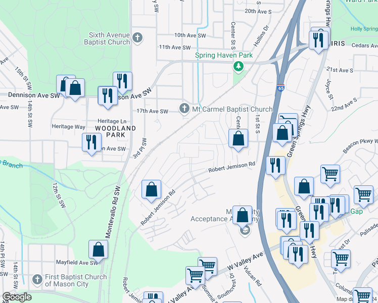 map of restaurants, bars, coffee shops, grocery stores, and more near 700 Aspen Drive in Homewood