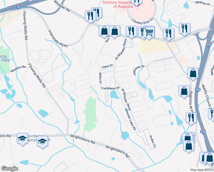 map of restaurants, bars, coffee shops, grocery stores, and more near 2006 Caton Drive in Augusta