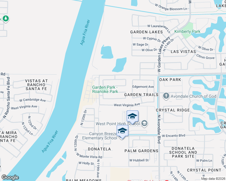 map of restaurants, bars, coffee shops, grocery stores, and more near 11827 West Roanoke Avenue in Avondale