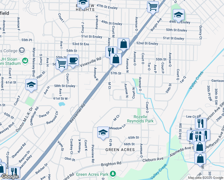 map of restaurants, bars, coffee shops, grocery stores, and more near 5900 Avenue M in Birmingham