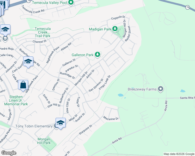 map of restaurants, bars, coffee shops, grocery stores, and more near 34254 San Simeon Street in Temecula