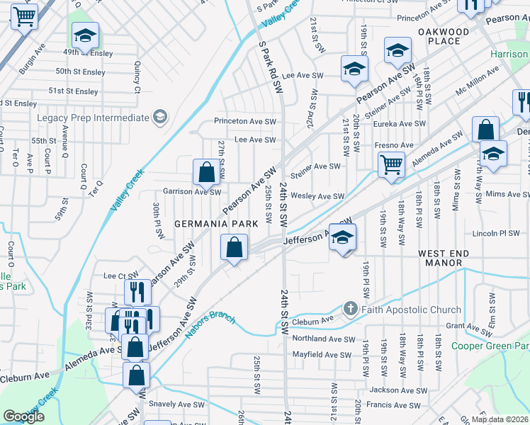 map of restaurants, bars, coffee shops, grocery stores, and more near 920 25th Street Southwest in Birmingham