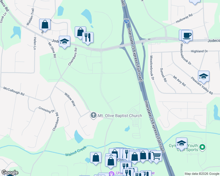map of restaurants, bars, coffee shops, grocery stores, and more near 300 Argento Drive in McDonough