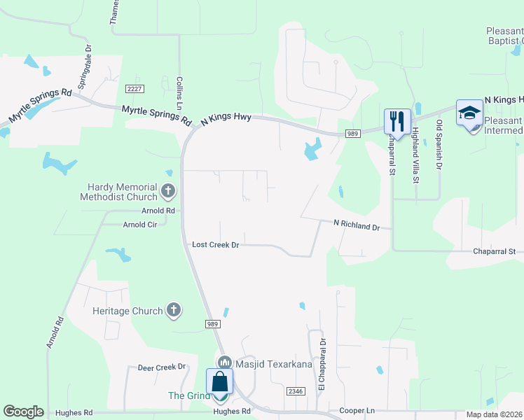 map of restaurants, bars, coffee shops, grocery stores, and more near 7212 Stonewall Drive in Texarkana