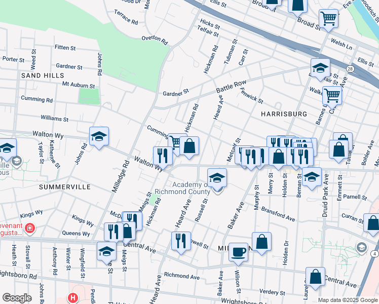 map of restaurants, bars, coffee shops, grocery stores, and more near 850 Hickman Rd in Augusta