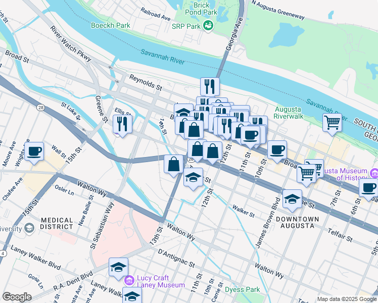 map of restaurants, bars, coffee shops, grocery stores, and more near in Augusta