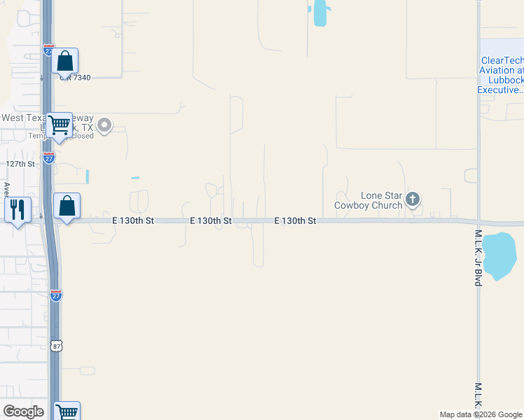 map of restaurants, bars, coffee shops, grocery stores, and more near 409 East FM 1585 in Lubbock