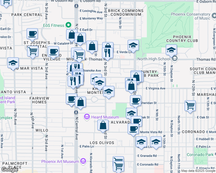 map of restaurants, bars, coffee shops, grocery stores, and more near 2611 North 3rd Street in Phoenix