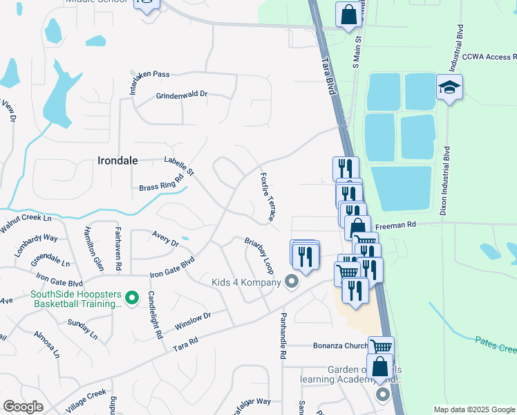 map of restaurants, bars, coffee shops, grocery stores, and more near 10200 Top Tree Court in Jonesboro