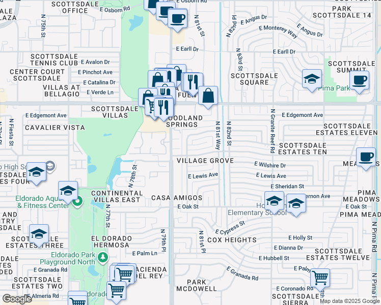 map of restaurants, bars, coffee shops, grocery stores, and more near 8036 East Virginia Avenue in Scottsdale