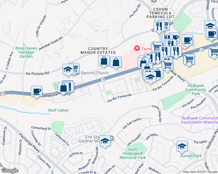 map of restaurants, bars, coffee shops, grocery stores, and more near 44638 Corte Capistrano in Temecula